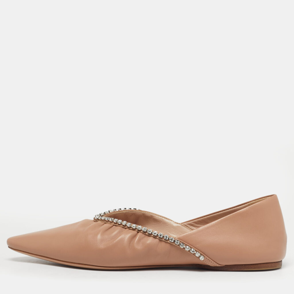 Miu Miu Beige Leather Crystal Embellished Ballet Flats Size 38 Miu Miu Beige Leather Crystal Embellished Ballet Flats Size 38