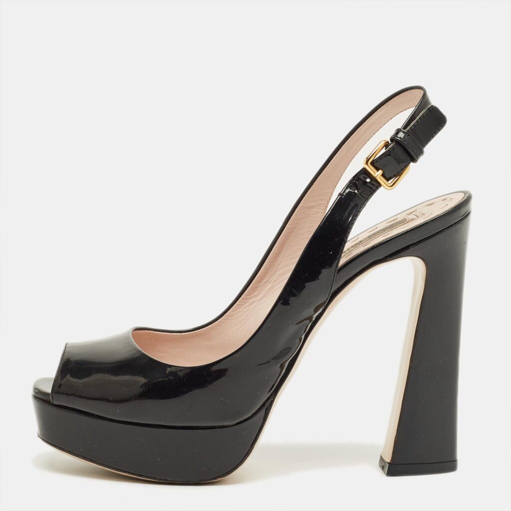 Miu Miu Black Patent Leather Open Toe Platform Slingback Pumps Size 35.5 Miu Miu Black Patent Leather Open Toe Platform Slingback Pumps Size 35.5