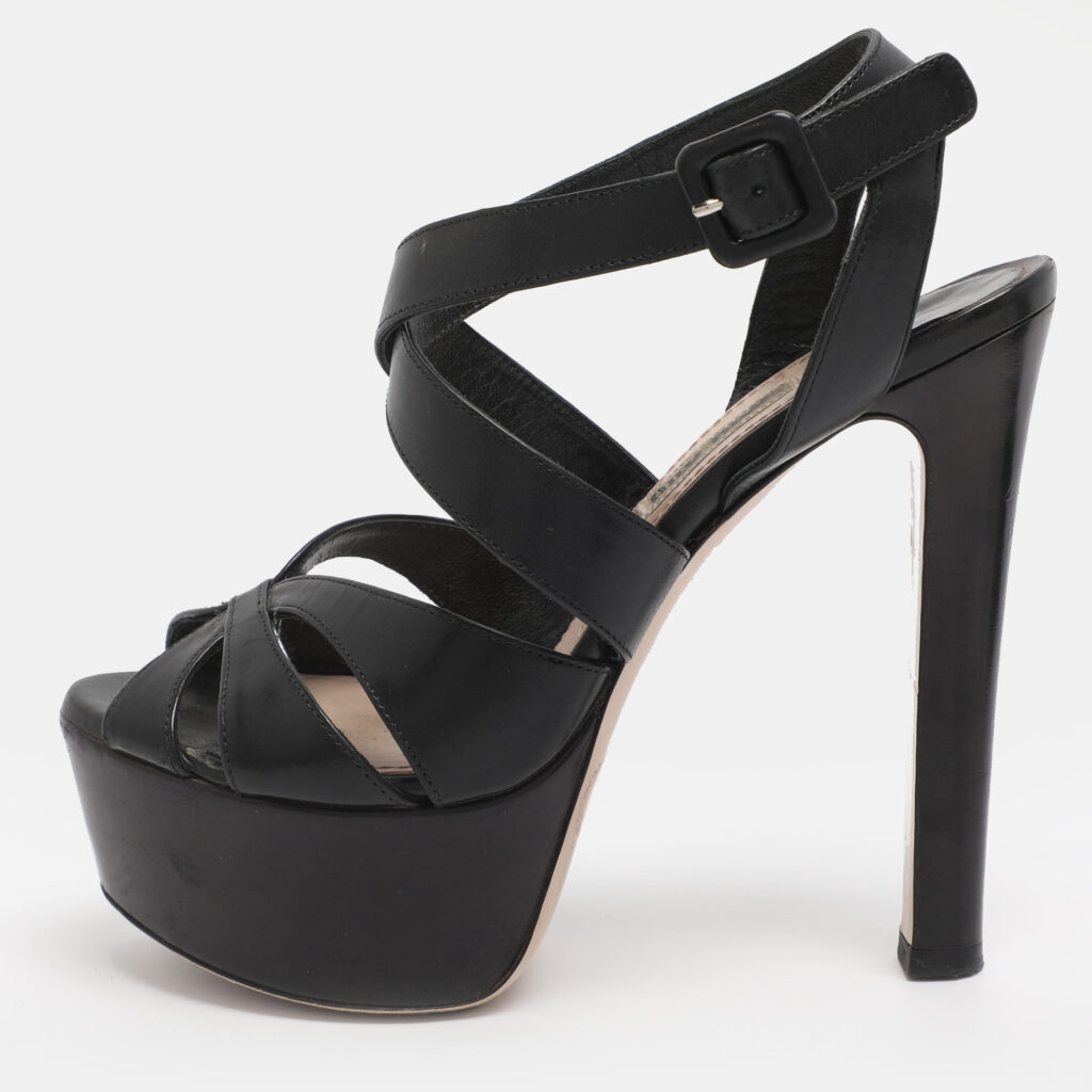 Miu Miu Black Leather Platform Ankle Strap Sandals Size 35 Miu Miu Black Leather Platform Ankle Strap Sandals Size 35