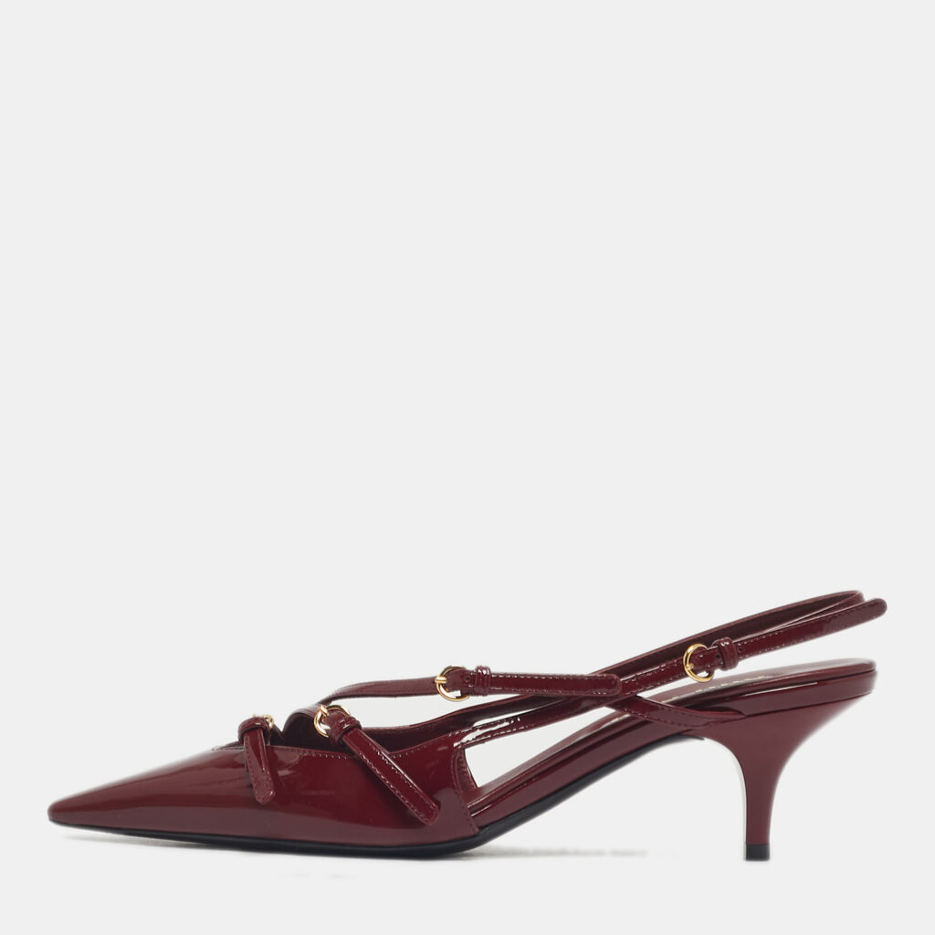 Miu Miu Burgundy Patent Leather Pointed Toe Buckle Slingback Pumps Size 38 Miu Miu Burgundy Patent Leather Pointed Toe Buckle Slingback Pumps Size 38
