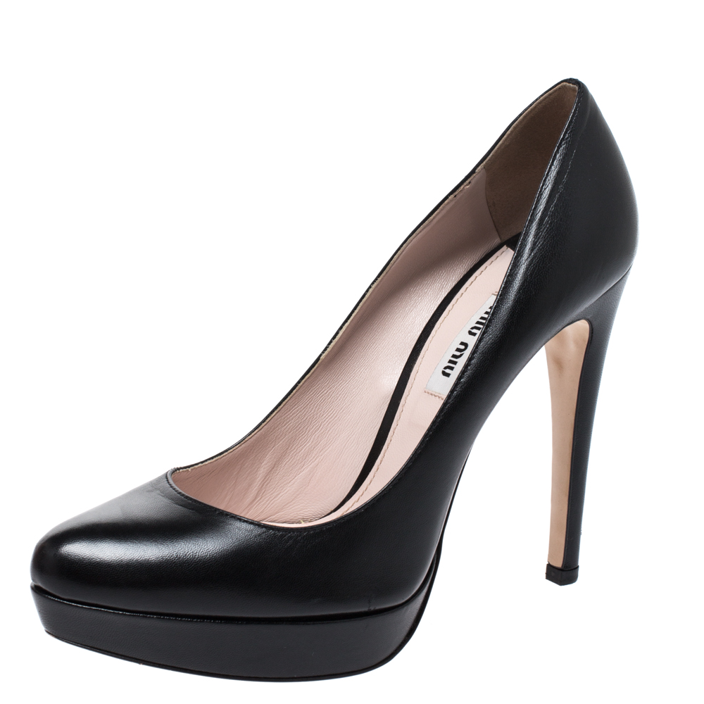 Miu Miu Black Leather Platform Pumps Size 38 Miu Miu Black Leather Platform Pumps Size 38