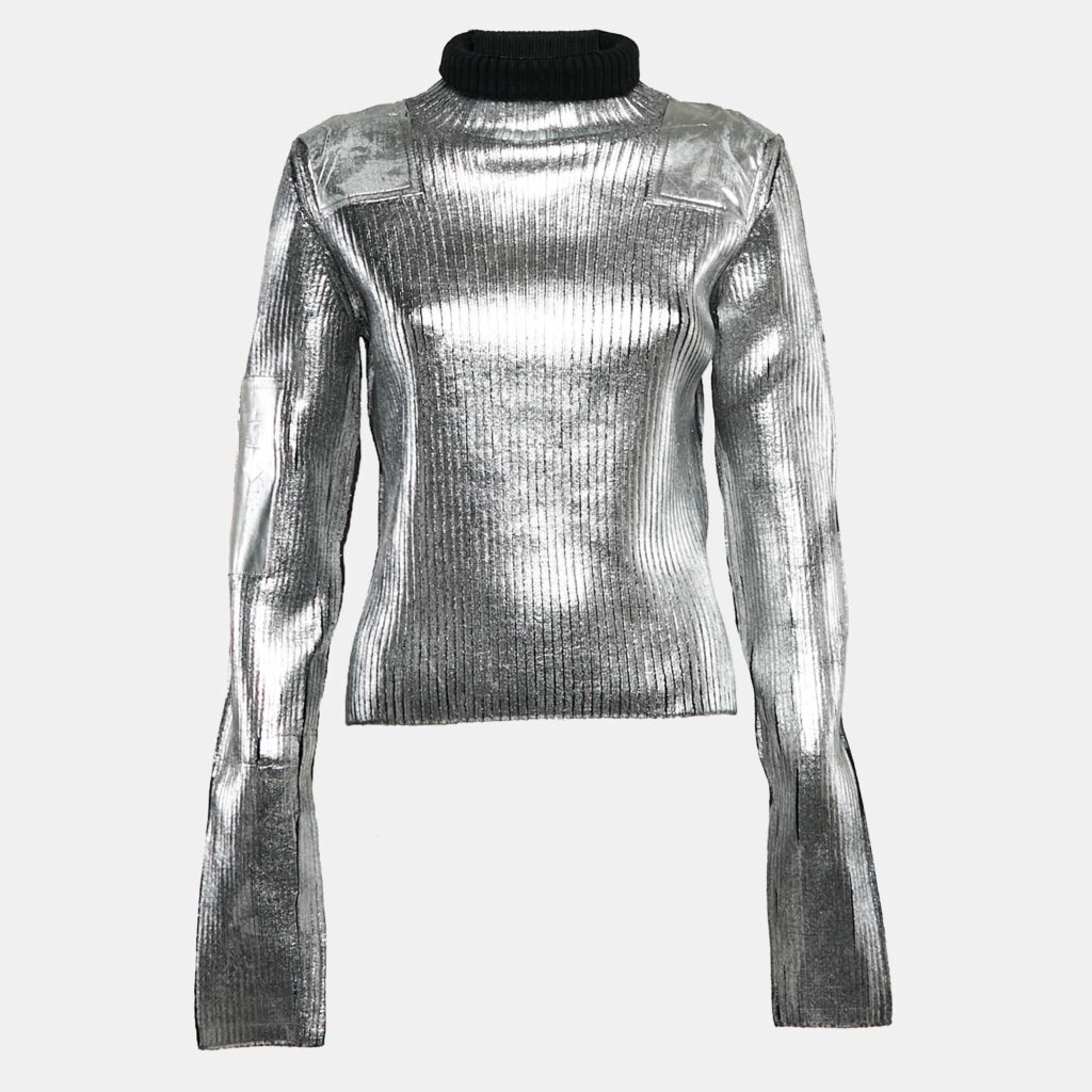 MM6 Maison Margiela Silver Printed Wool Blend Turtle Neck Sweater M