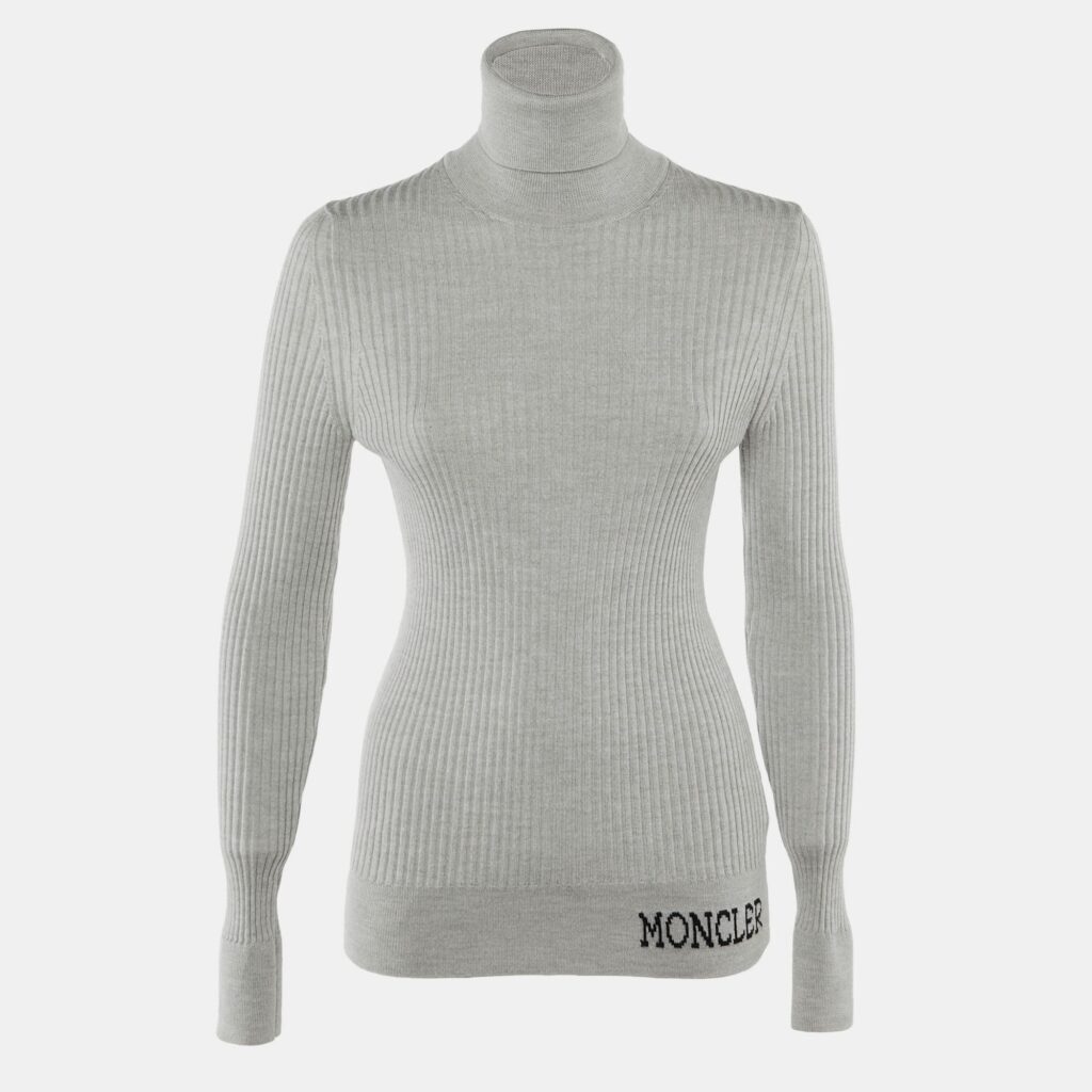 Moncler Grey Wool Rib Knit Ciclista Turtle Neck Sweater L Moncler Grey Wool Rib Knit Ciclista Turtle Neck Sweater L