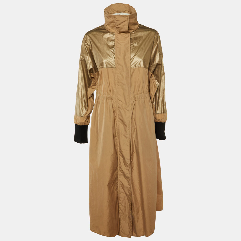 Moncler Brown Polyamide Bronze Long Coat XS