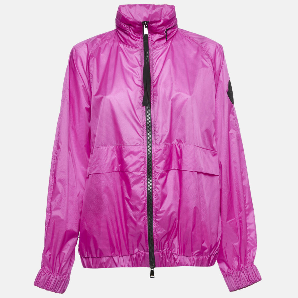 Moncler Pink Nylon Zip-Up Hooded Groseille Giubbotto Jacket S