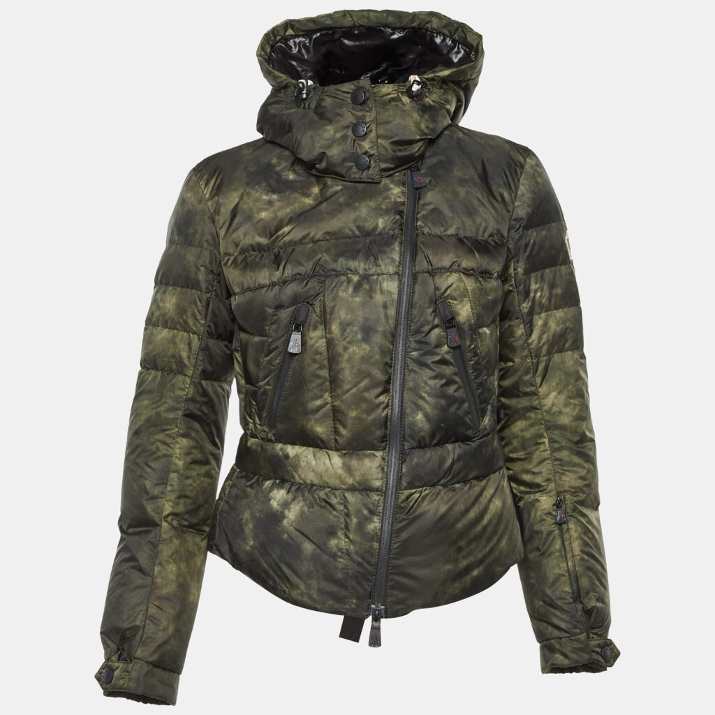 Moncler Dark Green Polyamide Hooded Zip Front Jacket S