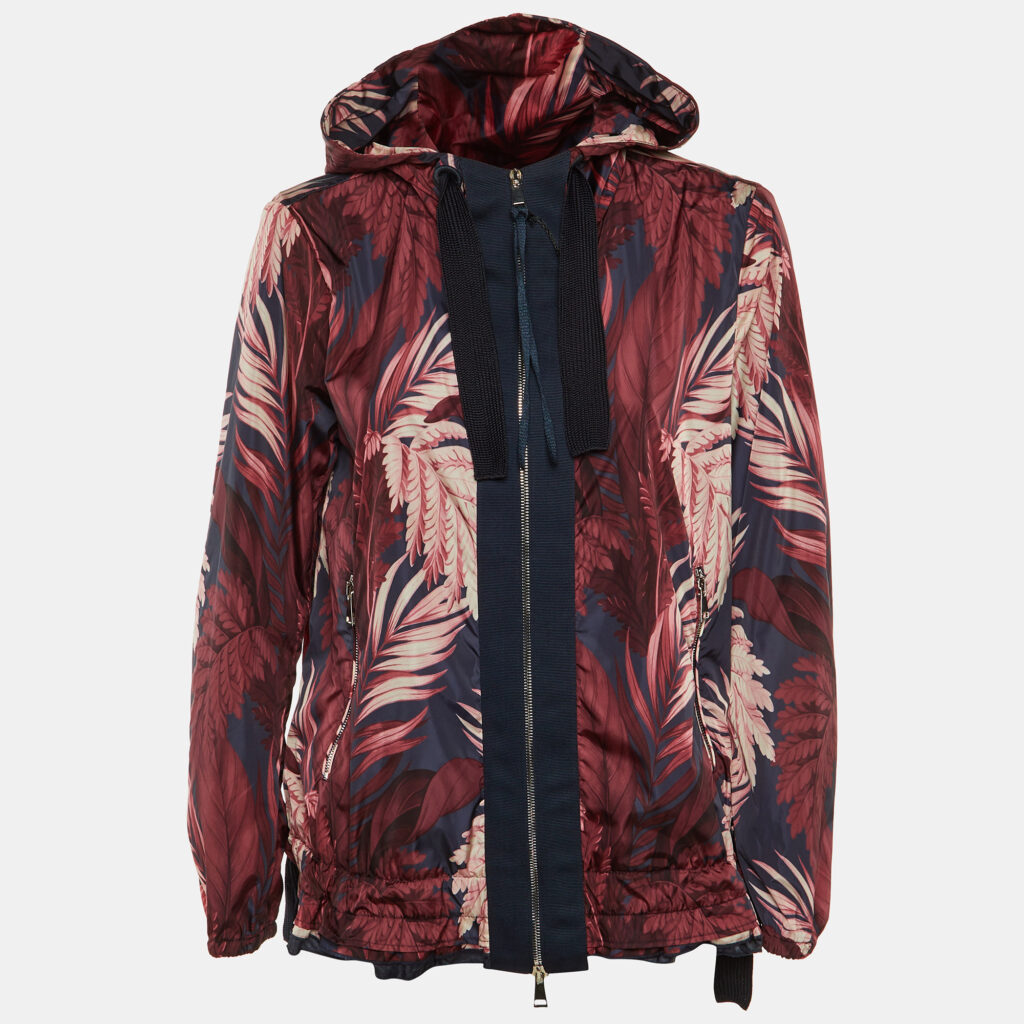 Moncler Burgundy Printed Polyamide Hooded Jacket L