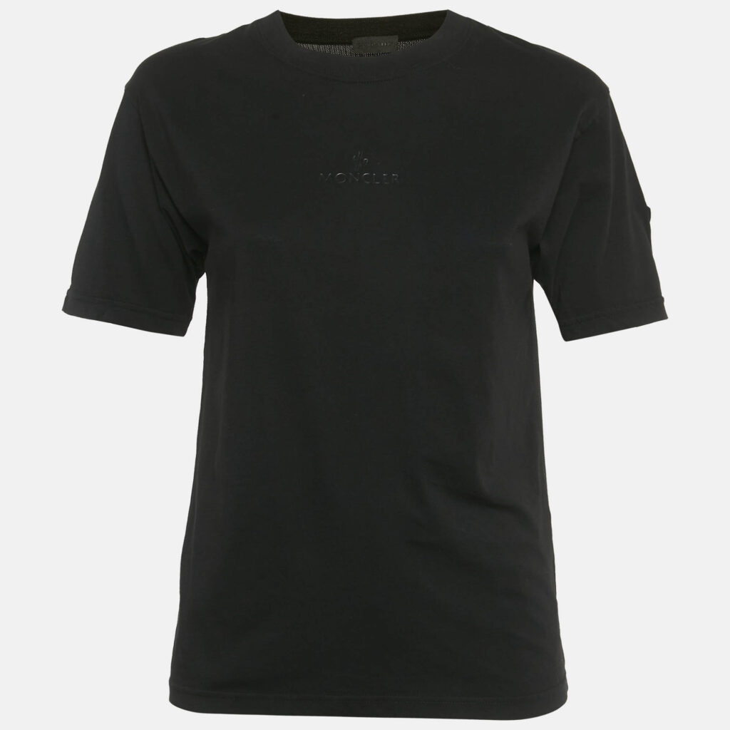 Moncler Black Logo Applique Jersey Crewneck T-Shirt S