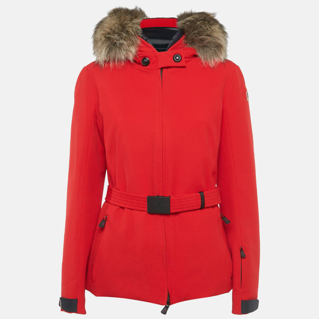 Moncler Grenoble Red Synthetic Fur Trim Short Down Jacket XXL Moncler Grenoble Red Synthetic Fur Trim Short Down Jacket XXL