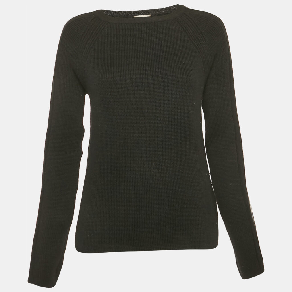 Moncler Black Rib Knit Crew Neck Sweater S Moncler Black Rib Knit Crew Neck Sweater S