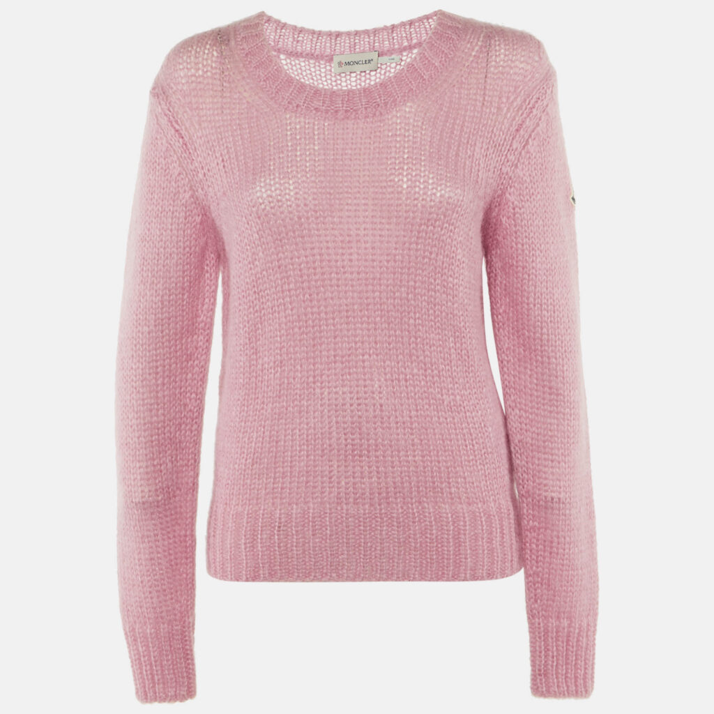 Moncler Pink Mohair Knit Crew Neck Sweater M