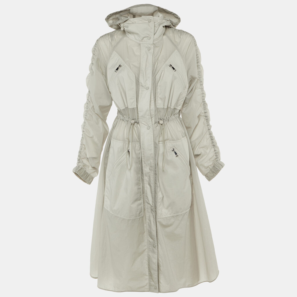 Moncler Grey Nylon Potet Long Parka XS