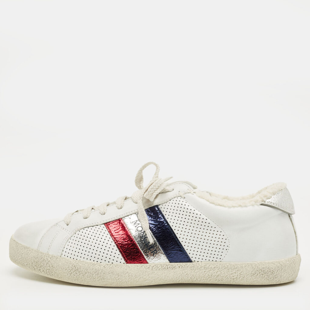 Moncler White Leather and Shearling Fur Ryegrass Lace Up Sneakers Size 39 Moncler White Leather and Shearling Fur Ryegrass Lace Up Sneakers Size 39