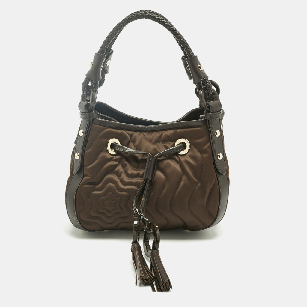 luxury-women-montblanc-new-handbags-p1242373-002.jpg Montblanc Olive Green/Dark Brown Nylon Small Starisma Dalila Drawstring Bag