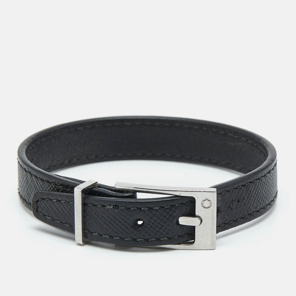Montblanc Black Leather Silver Tone Bracelet Montblanc Black Leather Silver Tone Bracelet