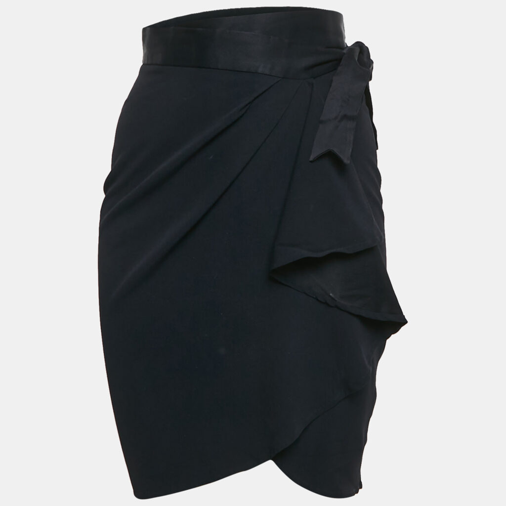Moschino Navy Blue Sateen Ruffled Wrap Skirt M Moschino Navy Blue Sateen Ruffled Wrap Skirt M