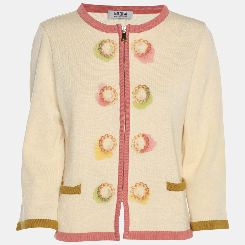 Moschino Cheap and Chic Cream Wool Knit Zip Sweater M Moschino Cheap and Chic Cream Wool Knit Zip Sweater M