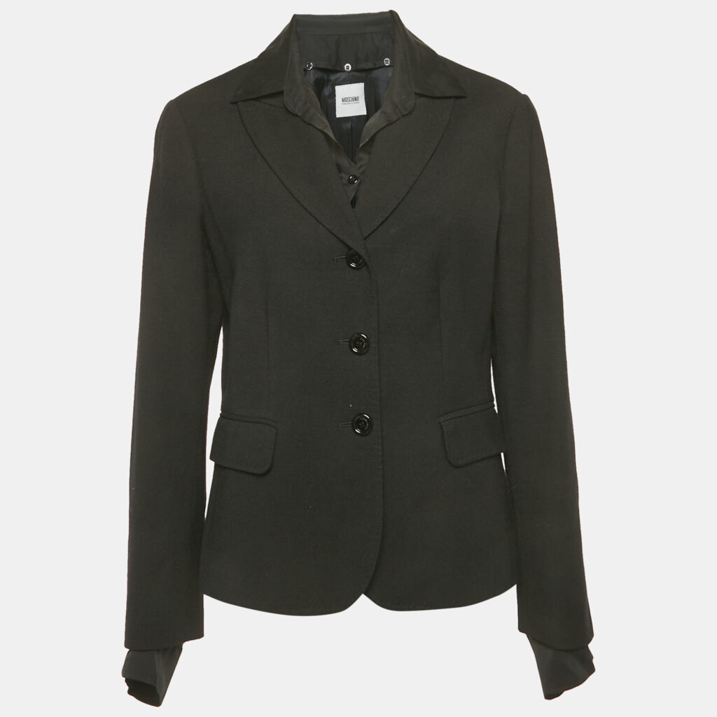 Moschino Cheap and Chic Black Crepe Detachable Collar Blazer L Moschino Cheap and Chic Black Crepe Detachable Collar Blazer L