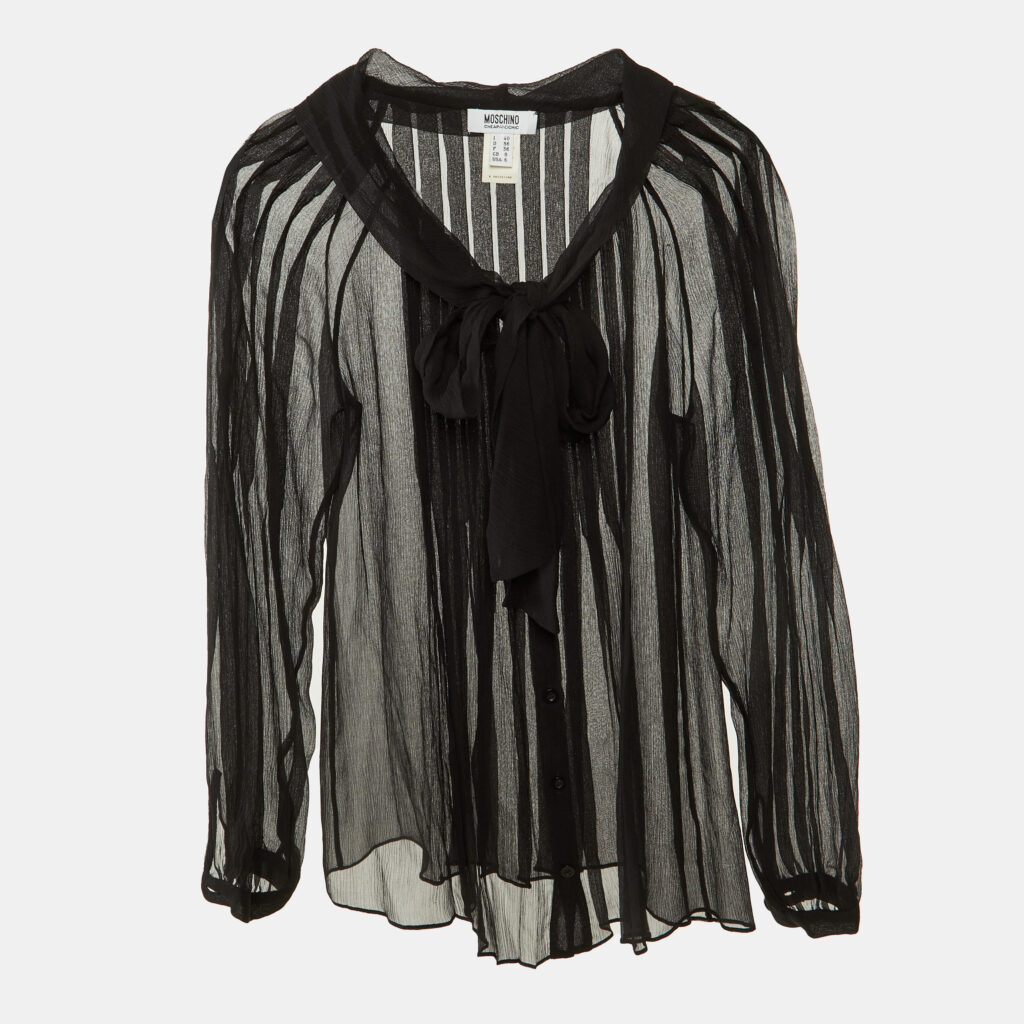 Moschino Cheap and Chic Black Silk Button Front Sheer Top S