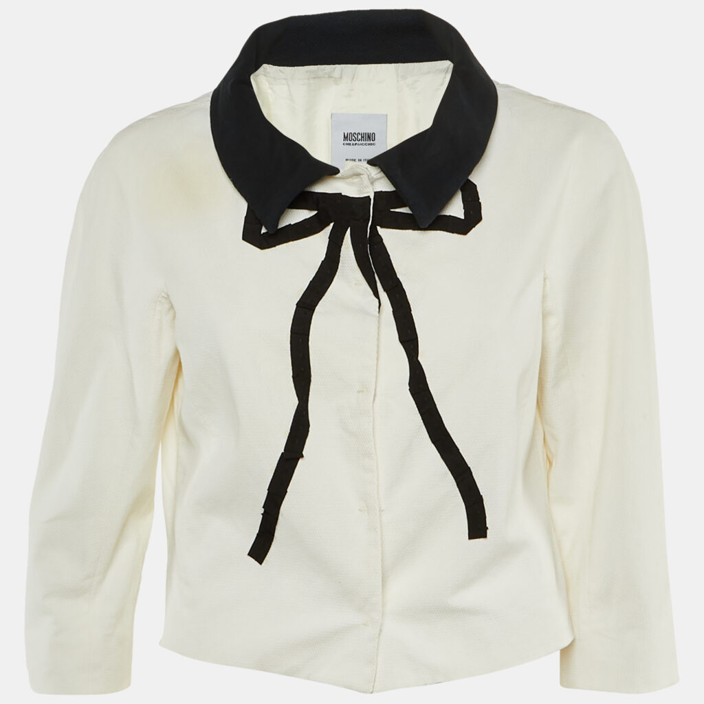 Moschino Cheap and Chic White /Black Cotton Bow Detail Jacket L Moschino Cheap and Chic White /Black Cotton Bow Detail Jacket L