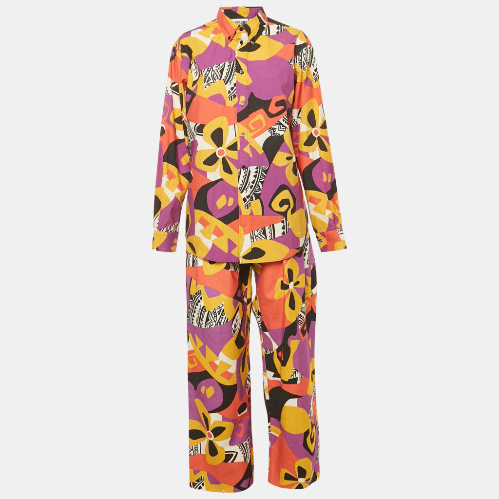 Moschino Couture Multicolor Floral Print Cotton Shirt and Pants Set L Moschino Couture Multicolor Floral Print Cotton Shirt and Pants Set L