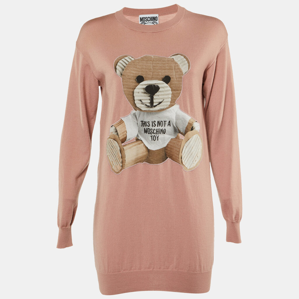 Moschino Couture Pink Wool Bear Appliqued Sweater Dress XS Moschino Couture Pink Wool Bear Appliqued Sweater Dress XS