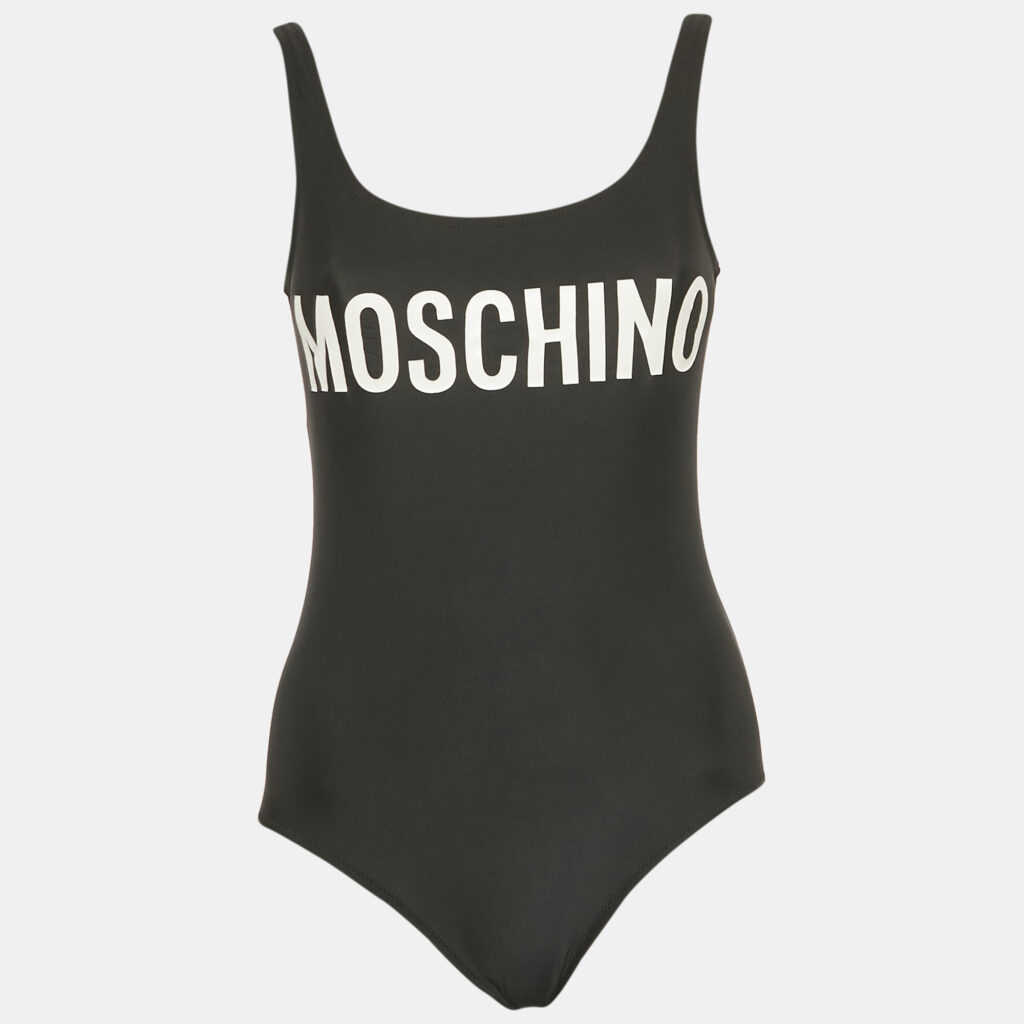 Moschino Couture Black Logo Print Jersey Swimsuit S Moschino Couture Black Logo Print Jersey Swimsuit S