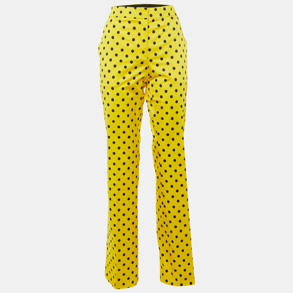 Moschino Couture Yellow Polka Dot Cotton Straight Fit Trousers M Moschino Couture Yellow Polka Dot Cotton Straight Fit Trousers M