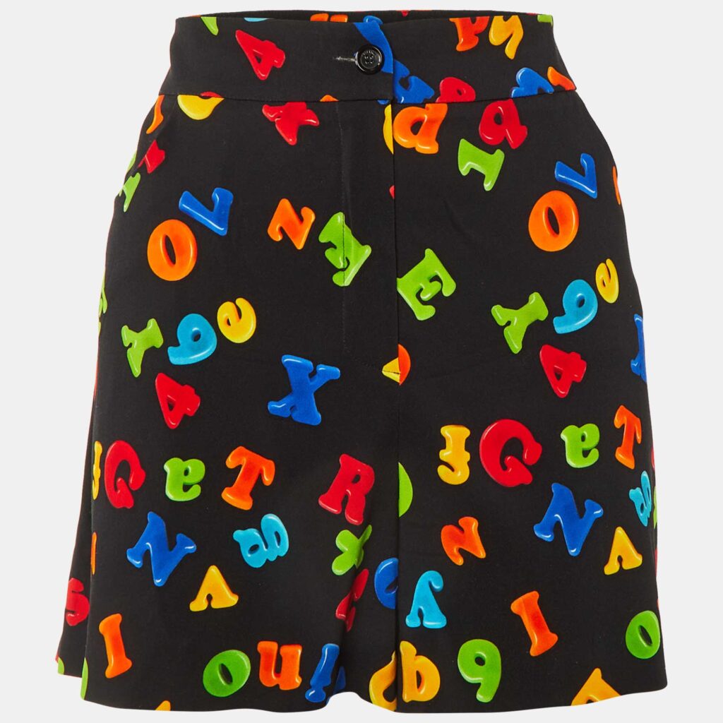 Moschino Couture Black Letter Print Crepe Shorts M Moschino Couture Black Letter Print Crepe Shorts M