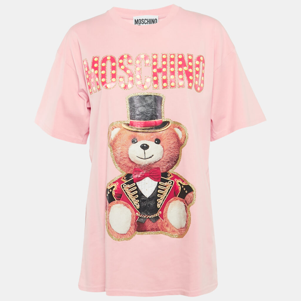 Moschino Couture Pink Glitter Teddy Applique Cotton T-Shirt S
