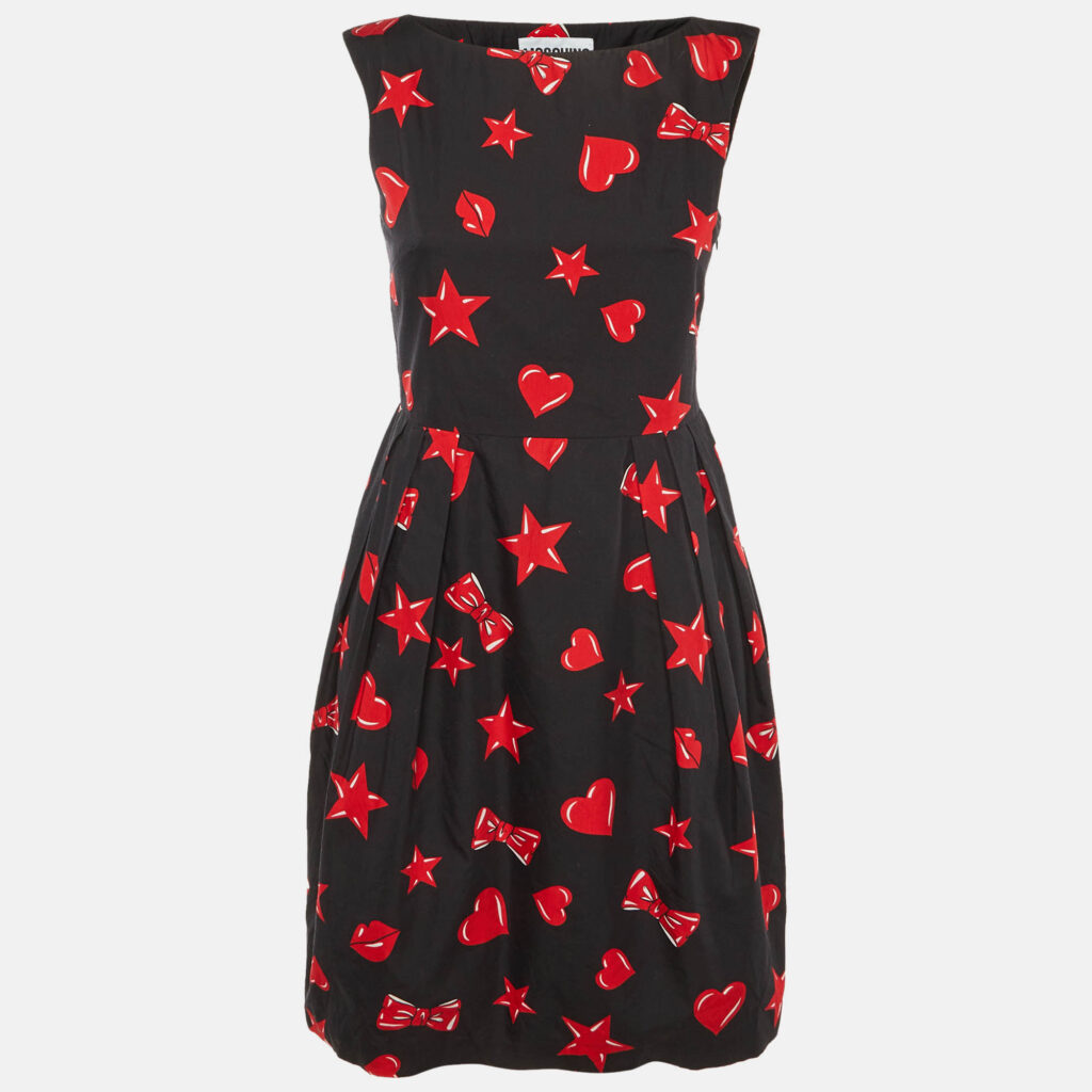 Moschino Couture Black Printed Cotton & Silk Mid Dress S