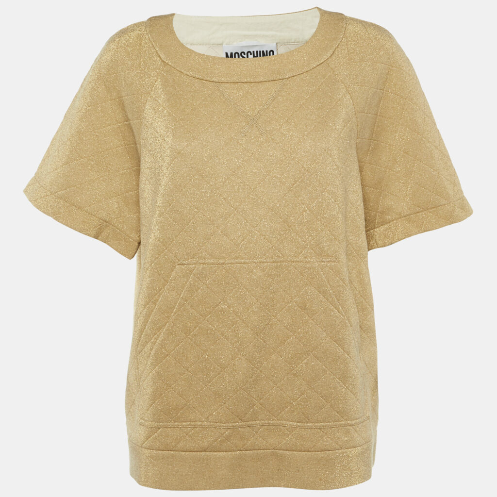 Moschino Couture Gold Metallic Quilted Knit Top M