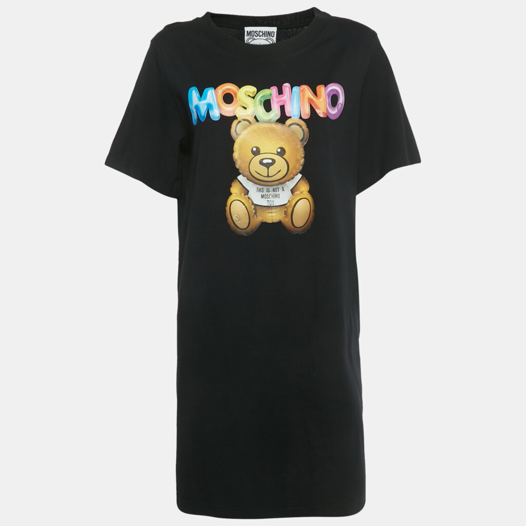 Moschino Black Teddy Print Jersey T-Shirt Dress L