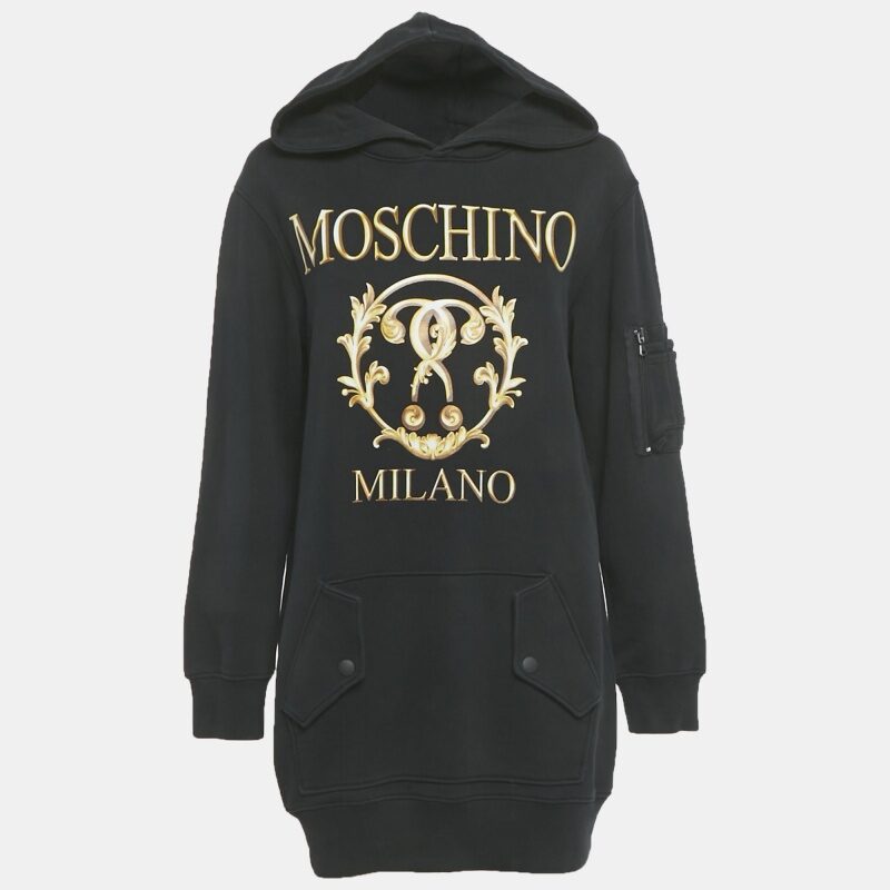 Moschino Couture Black Logo Print Cotton Oversized Hoodie S