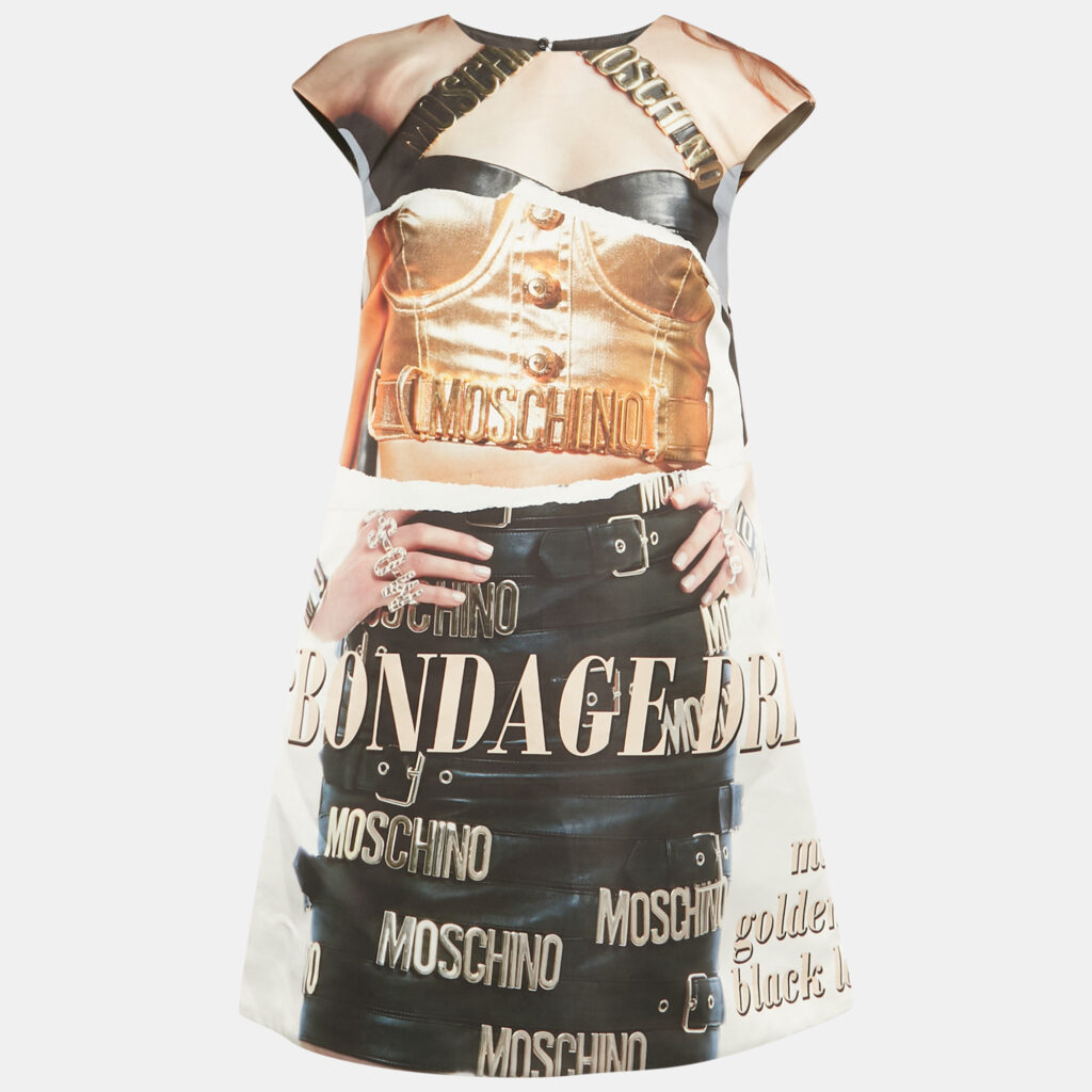 Moschino Couture Black Printed Satin Shift Dress S Moschino Couture Black Printed Satin Shift Dress S