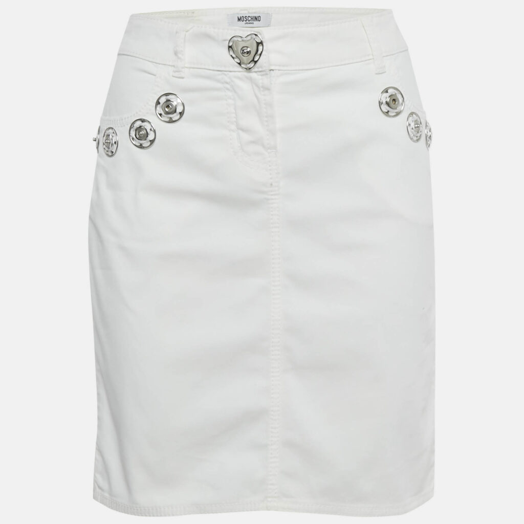 Moschino Jeans White Denim Button Detail Pencil Skirt M Waist 31" Moschino Jeans White Denim Button Detail Pencil Skirt M Waist 31"