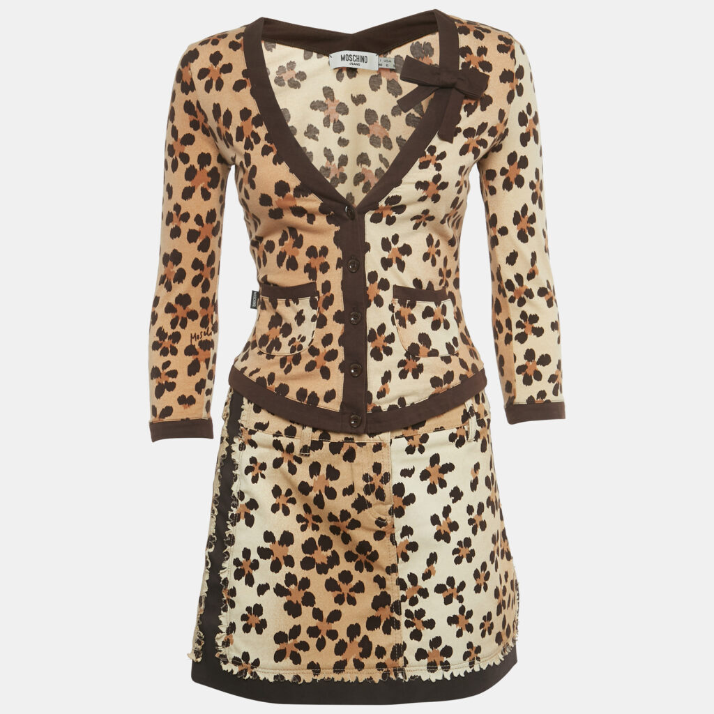 Moschino Jeans Brown Animal Print Cotton Top & Skirt Set S/M