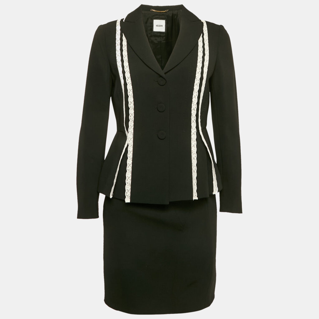 Moschino Black Lace Trim Crepe Jacket and Skirt M/S Moschino Black Lace Trim Crepe Jacket and Skirt M/S