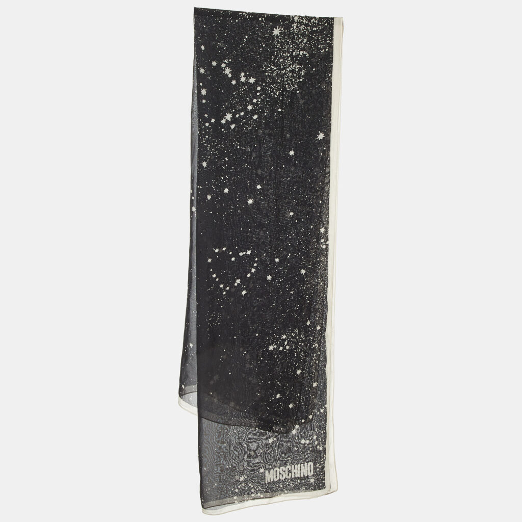 Moschino Black Printed Silk Chiffon Scarf Moschino Black Printed Silk Chiffon Scarf