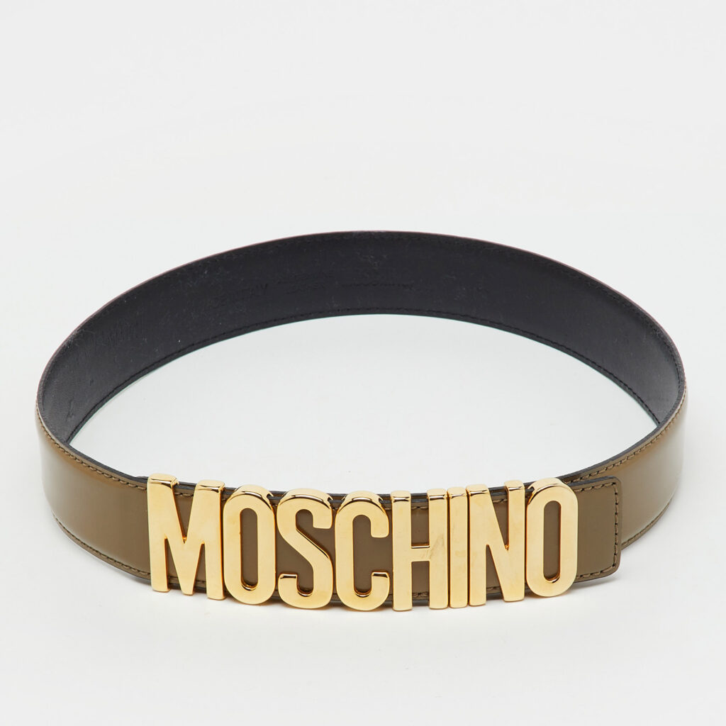 Moschino Khaki Brown Glossy Leather Classic Logo Belt 75CM Moschino Khaki Brown Glossy Leather Classic Logo Belt 75CM