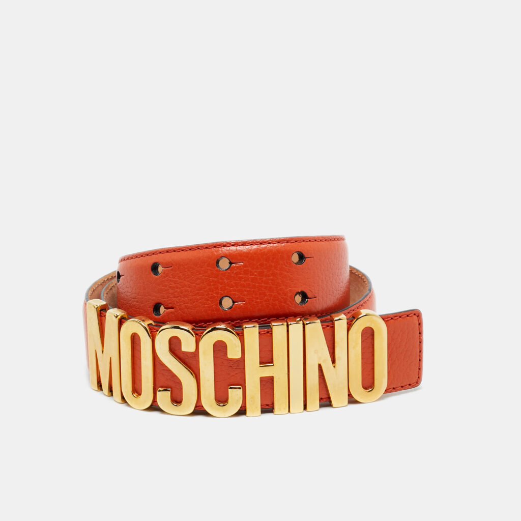 Moschino Orange Leather Classic Logo Waist Belt Moschino Orange Leather Classic Logo Waist Belt