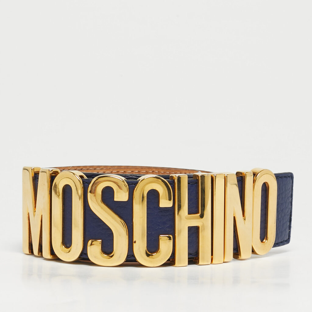 Moschino Navy Blue Leather Classic Logo Waist Belt Moschino Navy Blue Leather Classic Logo Waist Belt