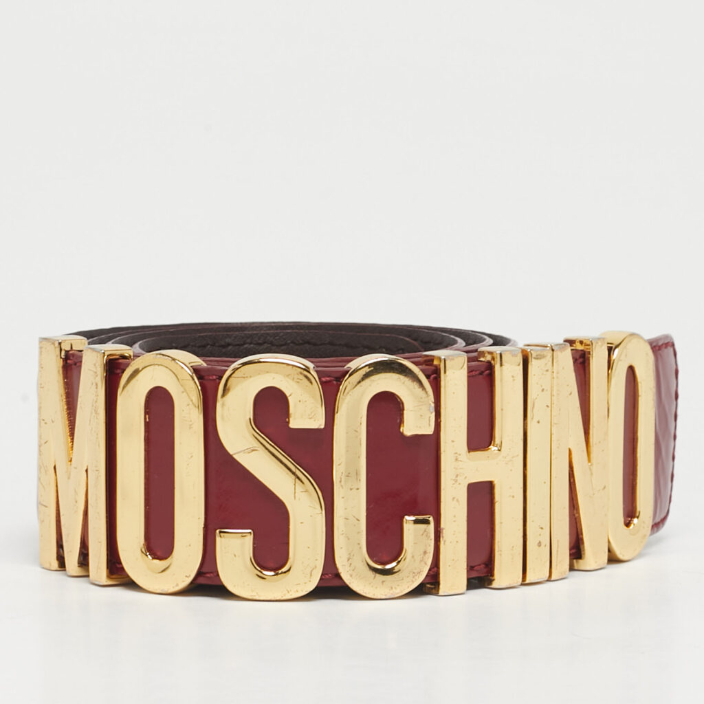Moschino Burgundy Glossy Leather Classic Logo Waist Belt Moschino Burgundy Glossy Leather Classic Logo Waist Belt