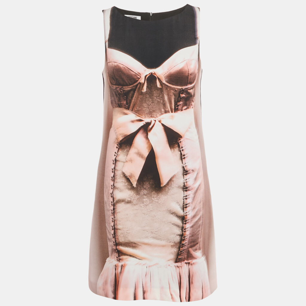 Moschino Cheap and Chic Black Corset Print Crepe Mini Shift Dress S Moschino Cheap and Chic Black Corset Print Crepe Mini Shift Dress S