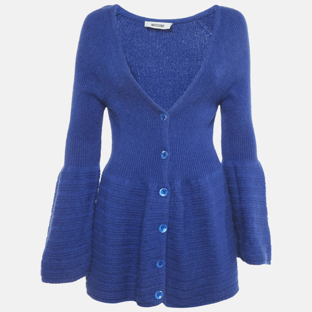 Moschino Blue Wool Knit Button Front Cardigan Dress M