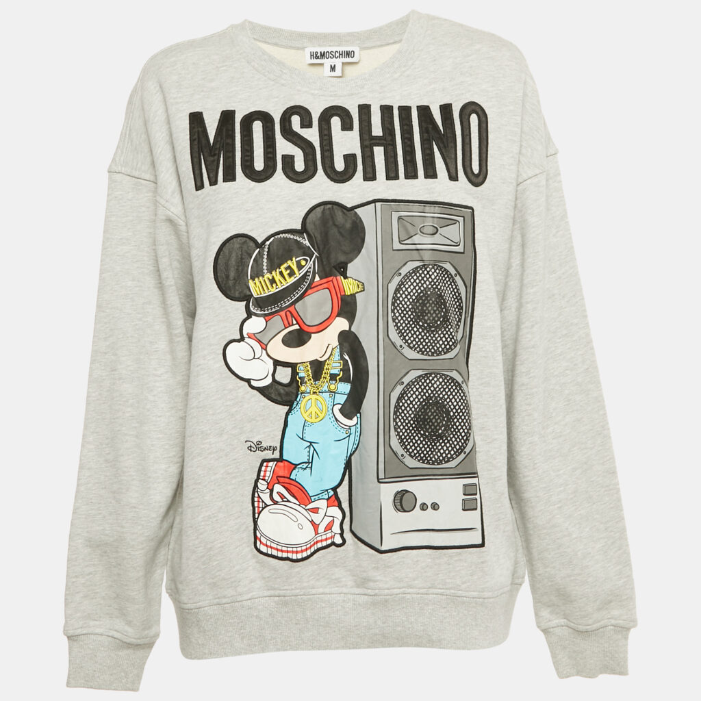 Moschino x H&M x Disney Grey Mickey Embroidered Cotton Sweatshirt M Moschino x H&M x Disney Grey Mickey Embroidered Cotton Sweatshirt M