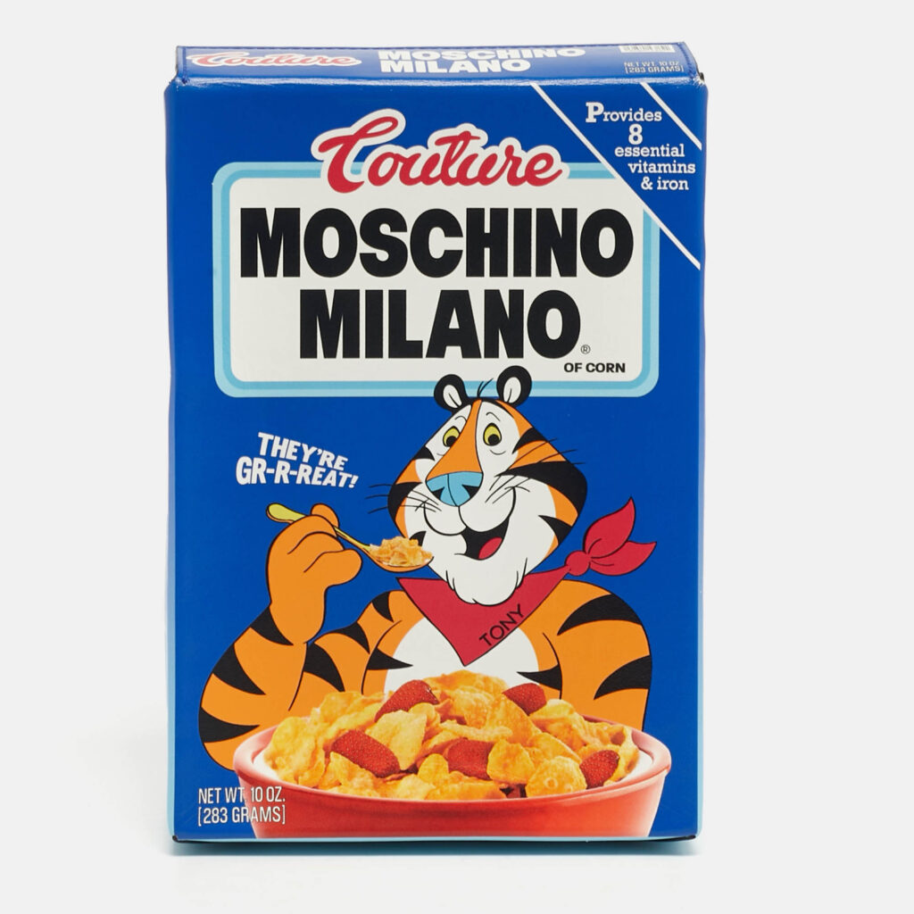 Moschino Tony The Tiger Edition Cereal Box Blue Leather Clutch