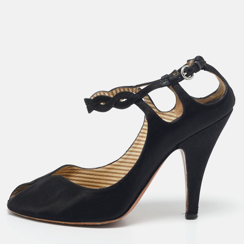 Moschino Black Satin Ankle Strap Sandals Size 36.5 Moschino Black Satin Ankle Strap Sandals Size 36.5