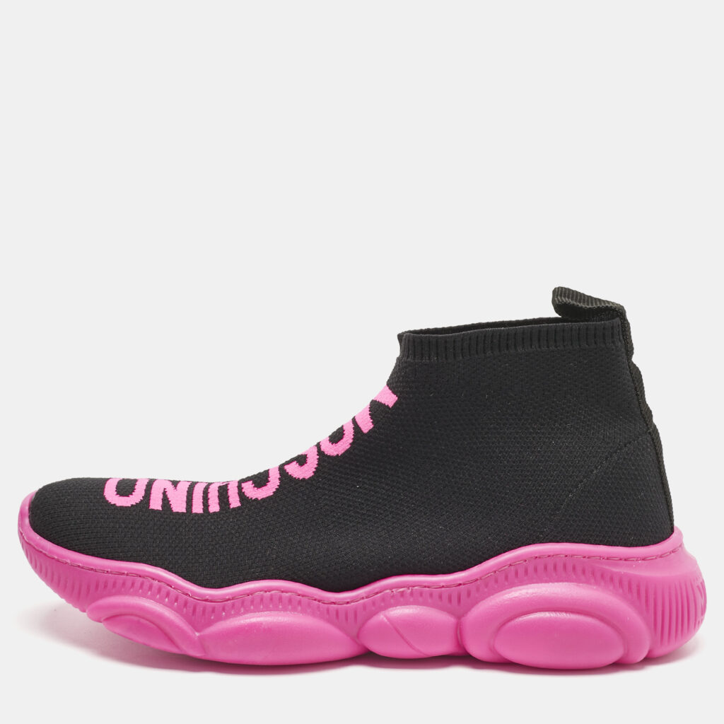 Moschino Black Jacquard Logo High Top Sneakers Size 36 Moschino Black Jacquard Logo High Top Sneakers Size 36
