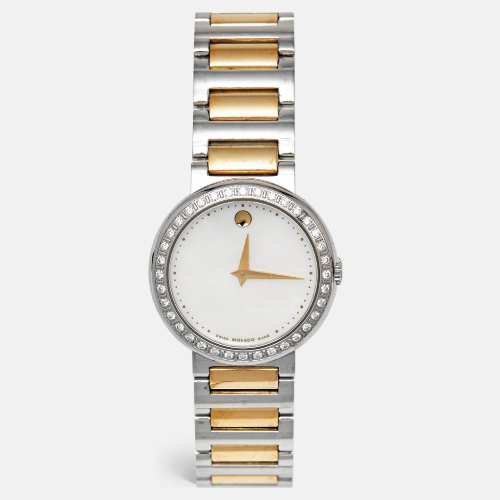 luxury-women-movado-used-watches-p1229038-005.jpg Movado Concerto 23.3.14.1117S Mother Of Pearl Diamond Two-Tone Stainless Steel Women's Wristwatch 30 mm